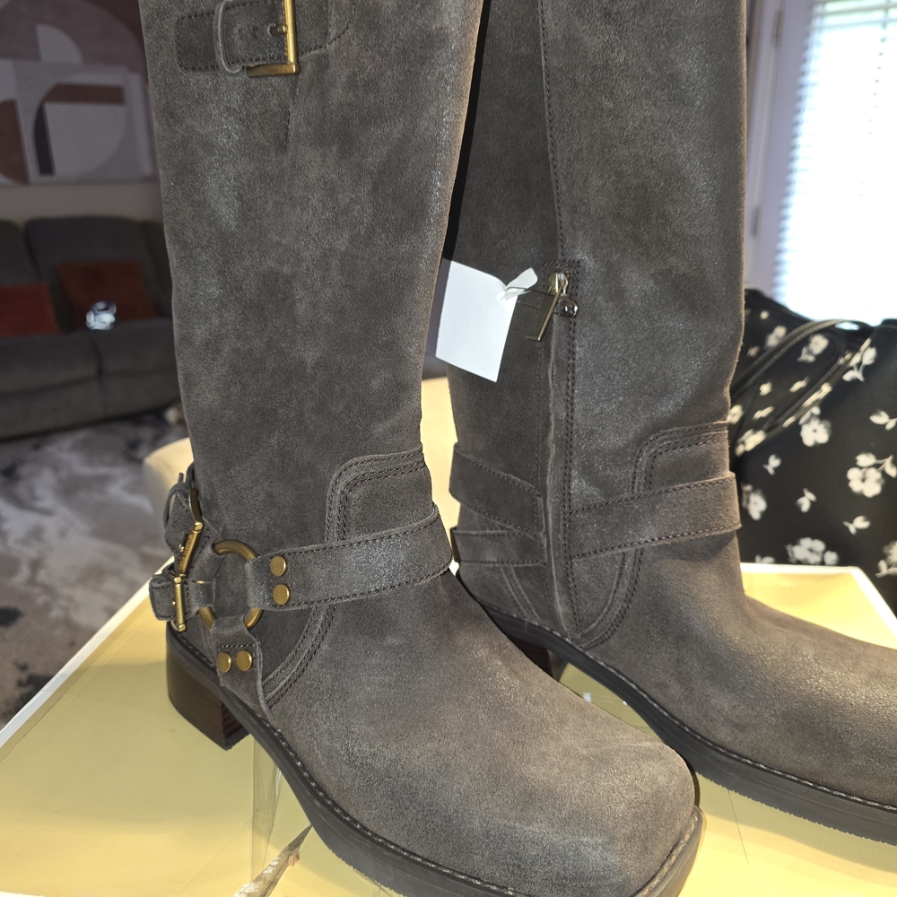 Michael Kors Dark Brown Suede Combat Moto Boots - Picture 4 of 5